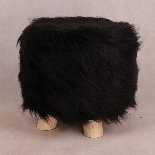 Mjukt Klädd Rund Puff Överdrag Pall Stol Mörkgrå - 33cm