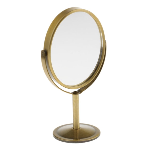3 tum Mini Dubbelsida Normal Förstoring Oval Stativ Makeup Bord Spegel Brons