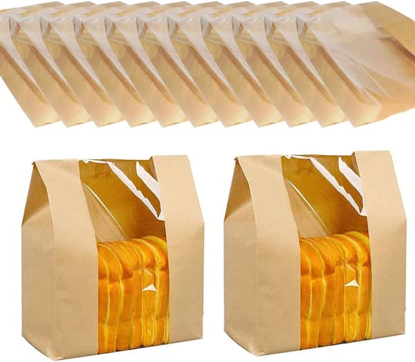 [RM]50 stk Kraftpapirsposer til mad, brødposer med vindue