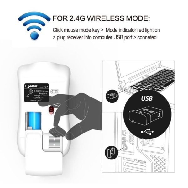 Ultratunn 2,4G 1600DPI trådlös optisk mus med USB mottagare för PC Silver