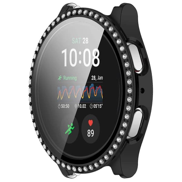 PC-klockfodral med strassdekor och integrerat härdat glas för Samsung Galaxy Watch7 40mm Electroplating Black