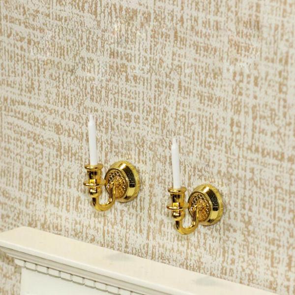 1:6 1/12 Mini Dockskåp Väggljusstake Scenmodell DIY Dekor Tillbehör Guld
