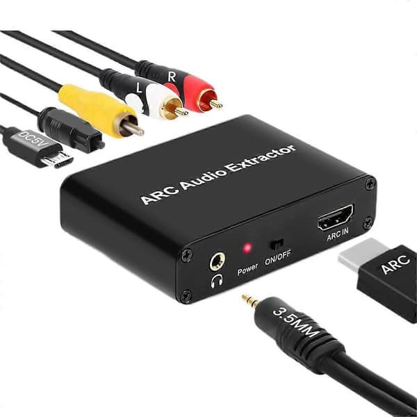 ARC Audio Converter, 192KHz/ARC to Optical/Coaxial/RCA/3.5mm Jack for TV/Projector/Speaker/Soundbar/A Black