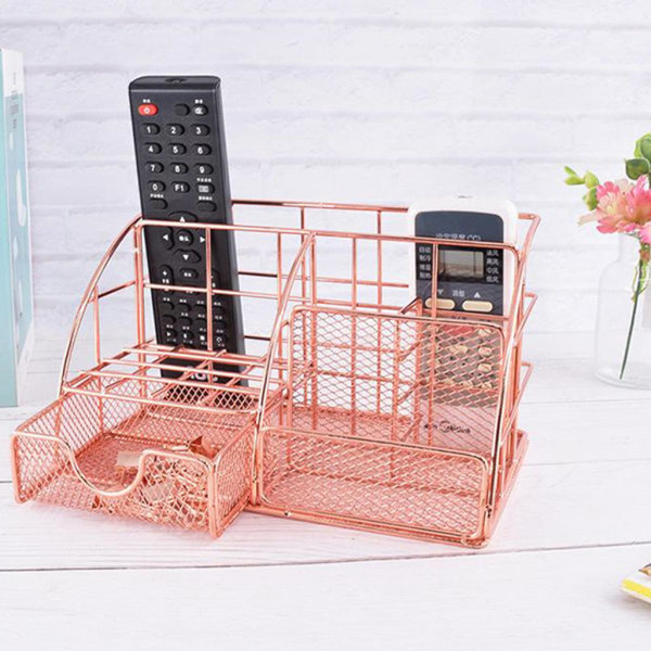 Mesh Skrivbord Organizer Tillbehör Med Förvaring För Hem Pennhållare I Rose Gold