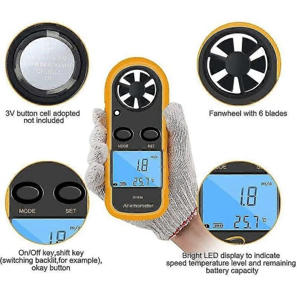 Anemometer LCD digital vind/navigation (med batteri)
