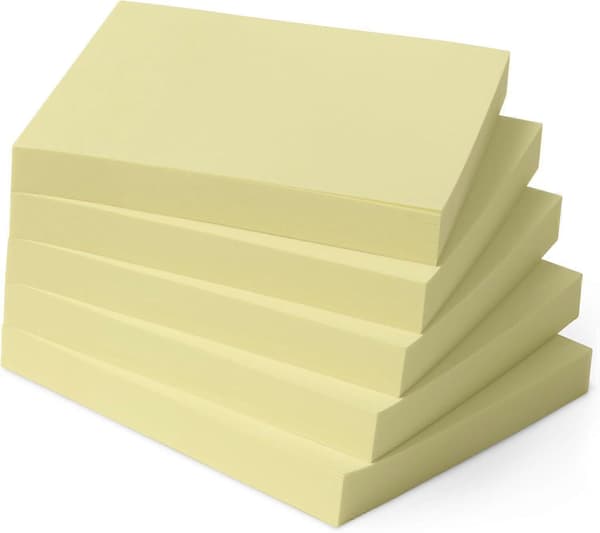 5-pakning firkantede notatblokker, selvklebende lapper, 7,6 x 7,6 cm, gule