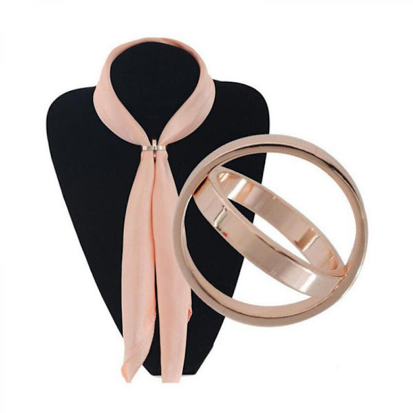 Roséguld Brosch Halsduk Choker Dubbla Ringar Klämma Kläder Spänne Mode Smycken Gåva för Kvinnor