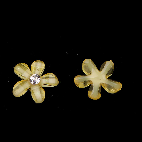 20 Blommor Flatback Knapp Rhinestone Dekorationer för Bröllop Gul