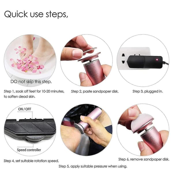 Electric Foot File (Adjustable Speed) with 60 Replacement Sandpaper Discs, Professional Electric Callus Remover Pedicure
