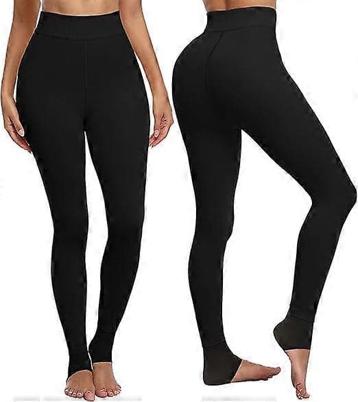 Vintervarme fleeceforede leggings til kvinder - Tykke fløjlsstrømpebukser termobukser sorte