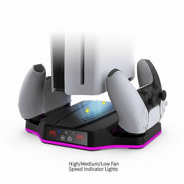 PS5 Slim Køledock med RGB-lys og Gamepad-oplader | Bærbar Konsolstander