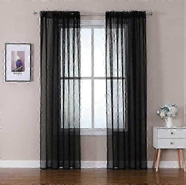 Voilegardiner med rysjer i linoptikk TransparentBlackSZshsy02 A-GB