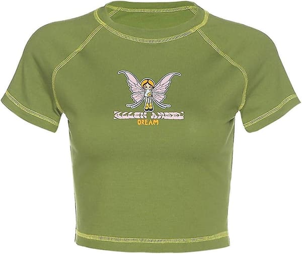 E-girl klädmönstrat sommar-croptop för tjejer, älvgrön L