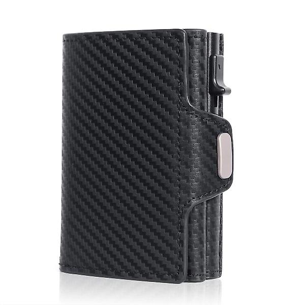 Pop-up case med RFID-skydd Plånbok i äkta läder med fack Carbon fiber