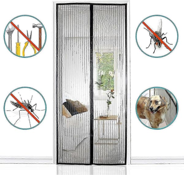 [RM]80*210 cm Magnetisk Fluesskærmsdør Ingen Boring Nem Montering black 100*210