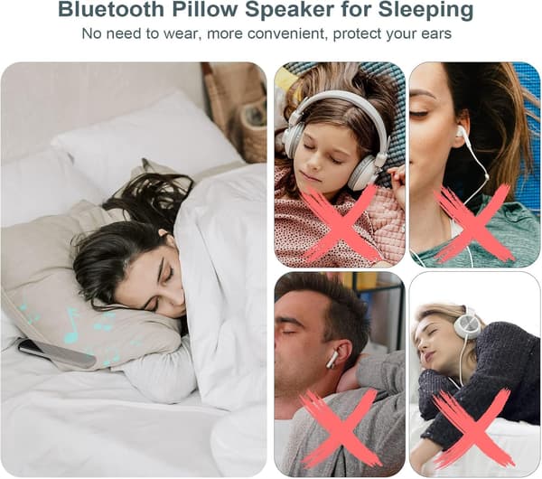[RM]Sleep Pillow Speaker - Under Pillow Bluetooth Speaker with Bone Conduction Stereo - Portable Pillow Speaker White Noise Sleep Aid Speaker