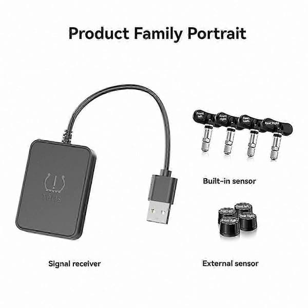 Internt dæktryksovervågningssystem med USB TPMS til bilnavigationsradio DVD-afspiller, reservehjulssensorløsning
