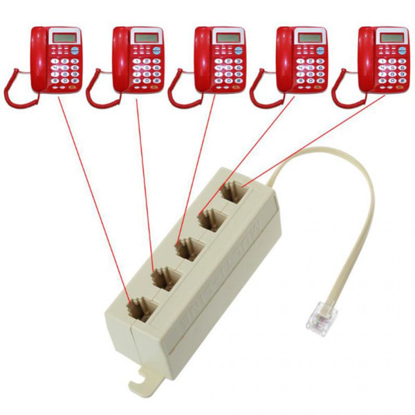 5 Uttag 4C RJ11 Telefon Modulär Jack Linjesplitter Adapter