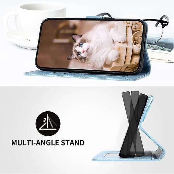 Till Samsung Galaxy S23 FE 5G Tecknade Katter Läderfodral Blue
