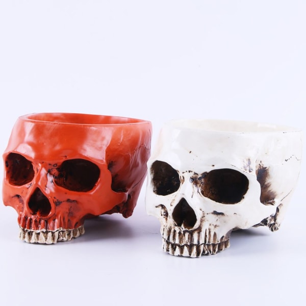 Human Skull Head Design Blomkruka Hem Container Replica Container Orange Röd