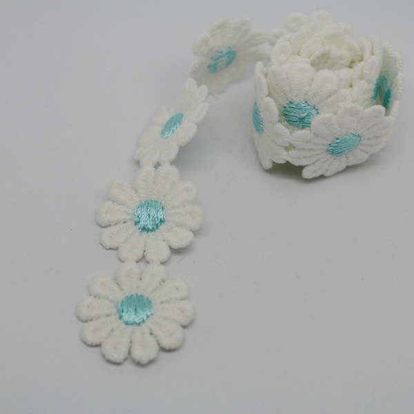 Meter Polyester Blomma Broderad Applikation Spets Kantband Sömnad Hantverk Blå