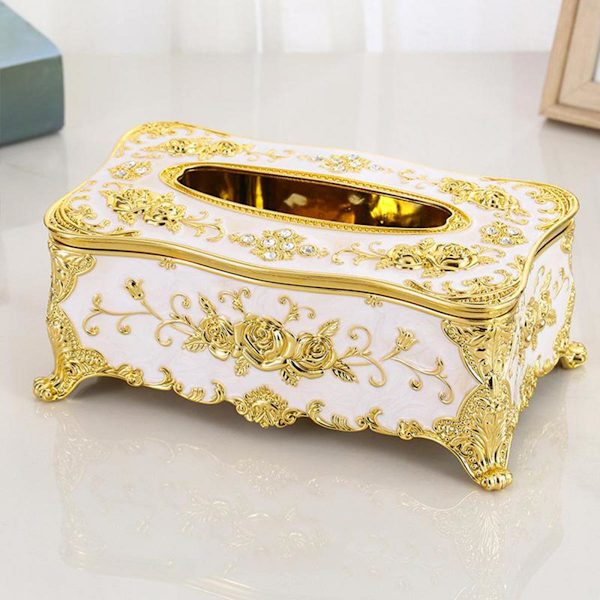 Rektangulär Tissue Box för Hemmet Guld Vit Fodral Hållare Omslag