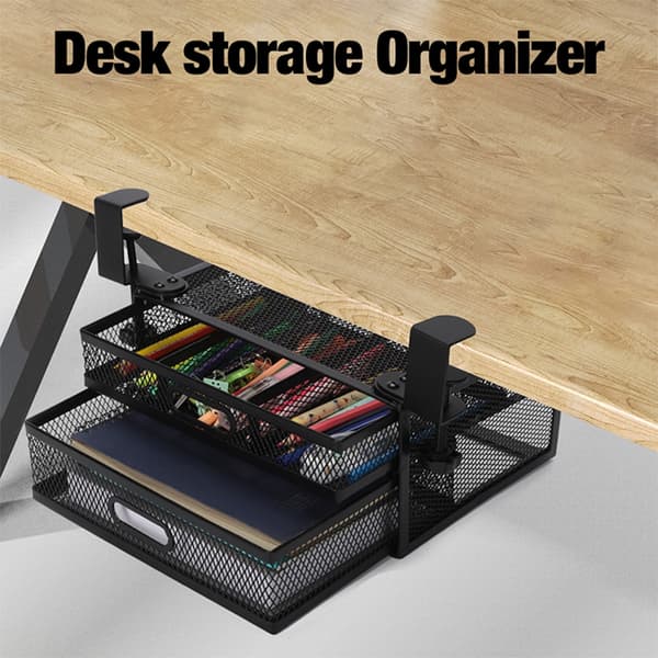 [RM]Office Home Sliding Double Drawer Under Desk Organizer Metal Storage Solution