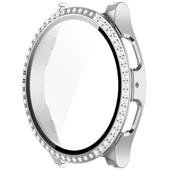 PC-klockfodral med strassdekor och integrerat härdat glas för Samsung Galaxy Watch7 40mm Electroplating Silver