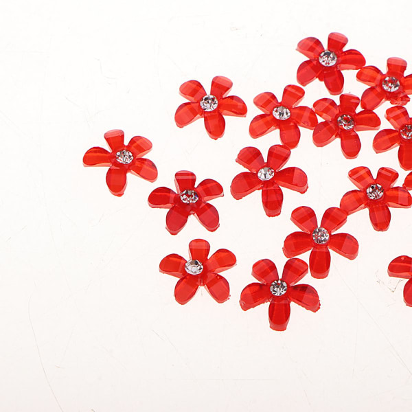 20 blommor flatback knapp strass utsmyckningar för bröllop röd