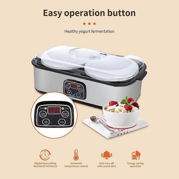 Yoghurtmaskin 2L Stor Kapacitet Automatisk Temperaturkontroll 0-48 Timmar Timer Digital Yoghurtmaskin EU