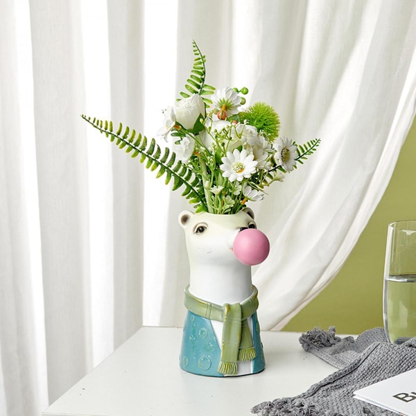 Djurhuvud Resin Torkad Blomma Vas Planteringskruka Kontorsskrivbord Ornament Björn