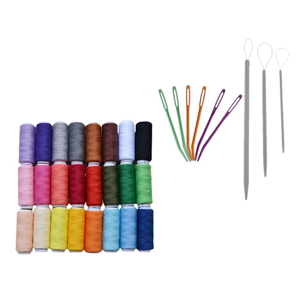 24 Färger Polyester Sytråd + Nålar Set För Handsömnad Maskin 200 yards