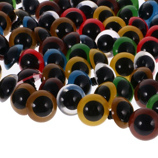 100 stycken blandad färg plast säkerhetsögon med brickor för docktillverkning 10 mm