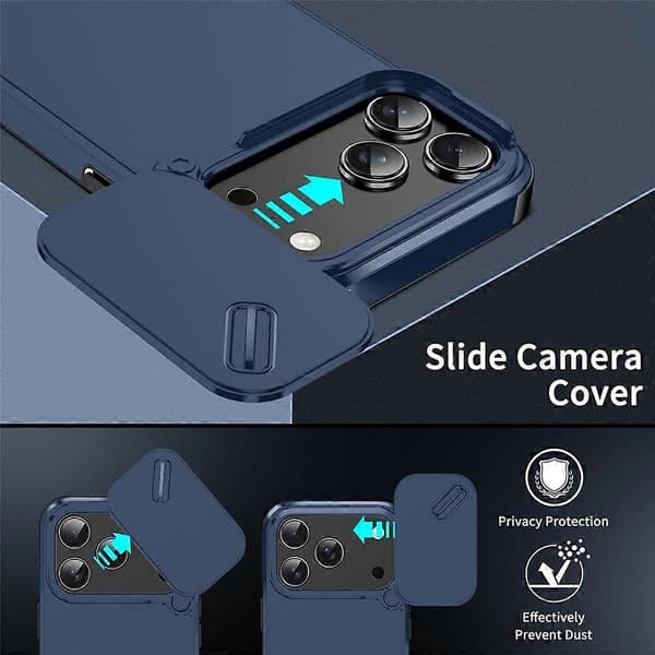 Kompatibelt skal för iPhone 17 Pro PC + TPU-skal med skjutbart kameraskydd Blue