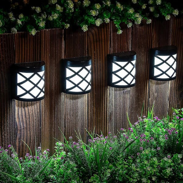 Solhegnslamper, 4 pakker solcellevæglamper, vandtætte 6 LED solcellelamper, udendørs dekorative til hegn, terrasse, gårdhave, e