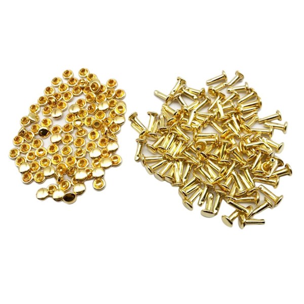 100 Set Dubbla Nitar Studs för Väskor Skor Läder 6x10mm Brons