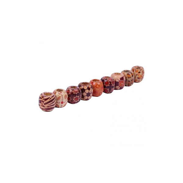100 st 10-17mm Tryckta Träpärlor med Stort Hål Berlock För DIY Smycken 10mm