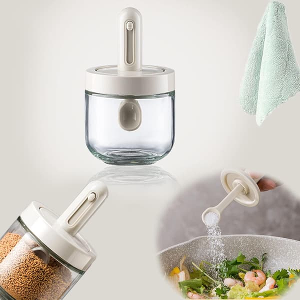 Spoon Lid Integrated Retractable Spice Jar, Glass Spice Jar Spice Container