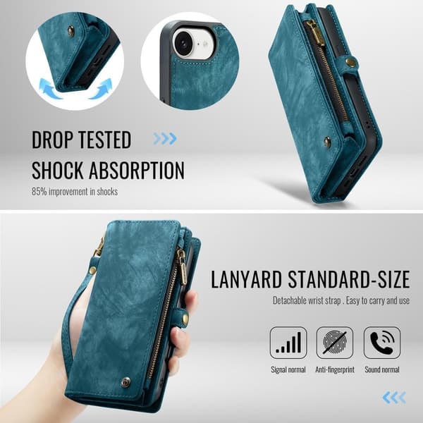 [RM](For iPhone 14 Pro Max) 2 in 1 Wallet Case with Detachable Wrist Strap and Multiple Card Slots blå