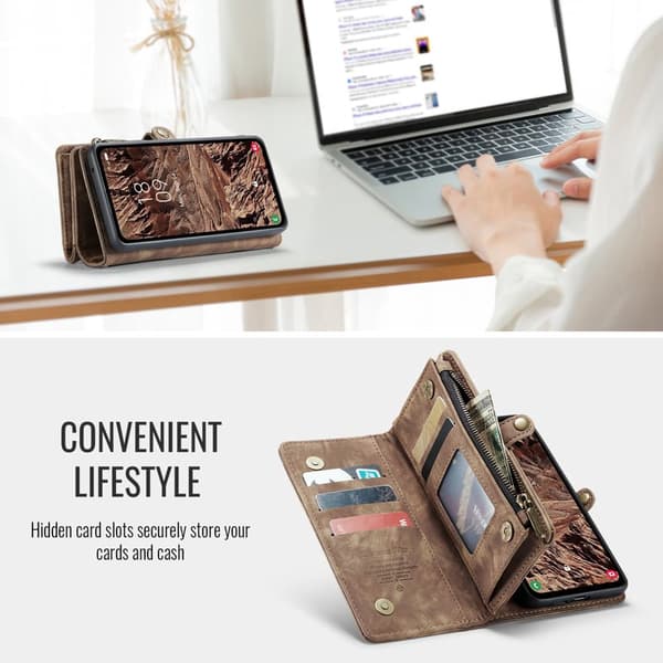 CaseMe Wallet Case for Samsung Galaxy S26 Artificial Leather with Detachable Strap - Brown