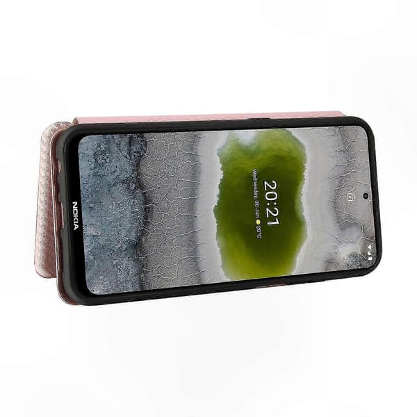 Vandret flip-etui med kulfibertekstur og kortplads til X10, TPU + PC + PU-lædermateriale Pink