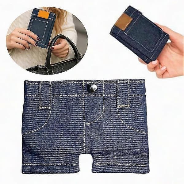 Mini Jeans Lommebok Kompakt og Lett Stilig Denim Liten Kortholder