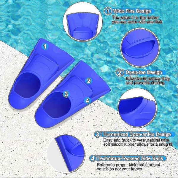 Sim Silikon Professionella Dykarfenor Korta Män Kvinnor Snorkelfenor Barn Simfötter Utrustningsset S-(36-38) navy blue