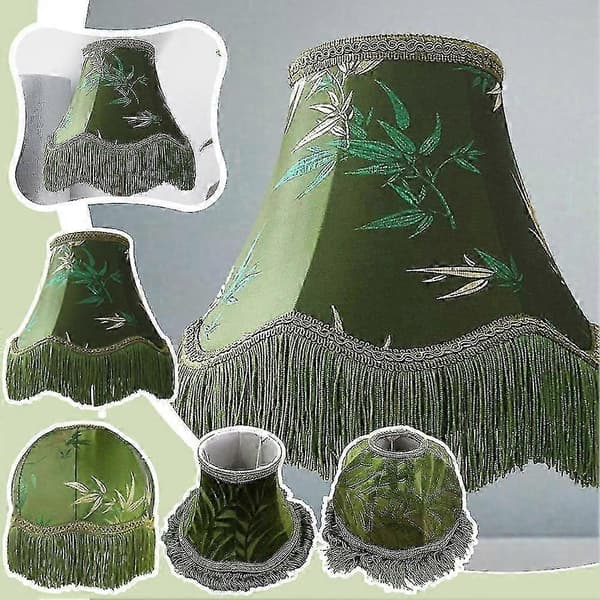 [RM]Green Lampshade with Tassel, Retro Table Lamp Shade