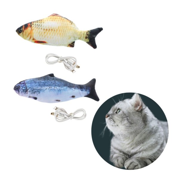 Bitar Simulering Elektrisk Plysch Kattmynta Viftande Fiskleksak För Katt Hundar