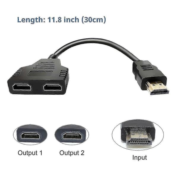 HDMI Splitter Adapterkabel HDMI Splitter 1 ind 2 ud HDMI Han til Dobbelt HDMI Hun 1 til 2 [MI]