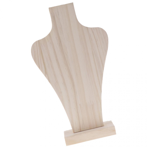 Omålad Naturlig Trä Mannekäng Byst För Halsband Smycken Display M-26.5cm