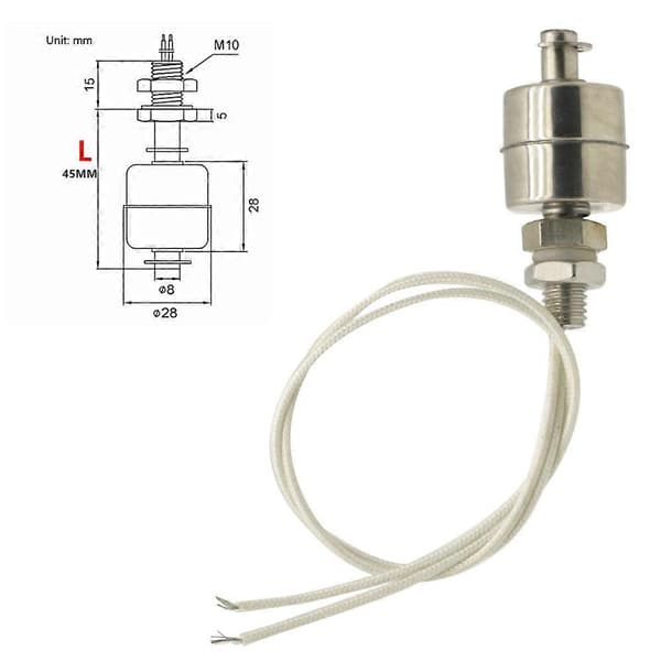 Rustfrit Stål 45mm Flydekontakt Indikator Vertikal Vandstandssensor til Tank Pool, Væskeniveau Controller