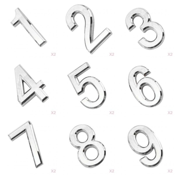 18x självhäftande klistermärken 1-9 Silver House 3D nummerskylt för lägenhetsdörr