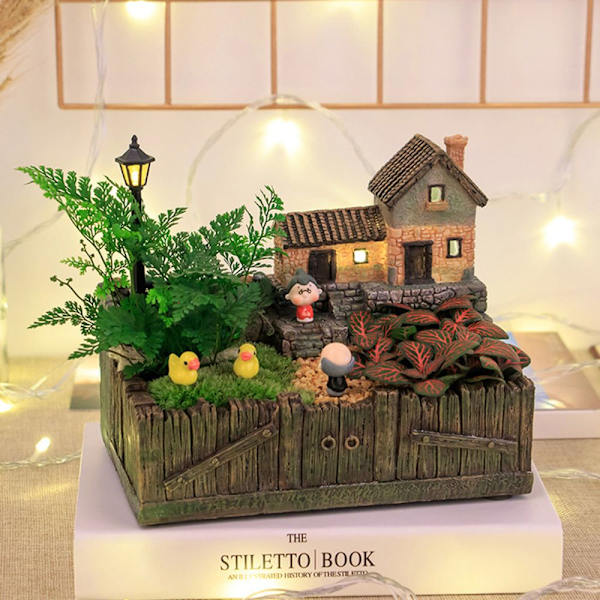 Resin Tuscany Stuga Blomlåda Planteringskärl Suckulent Planteringskärl Bonsai Låda Växtbädd